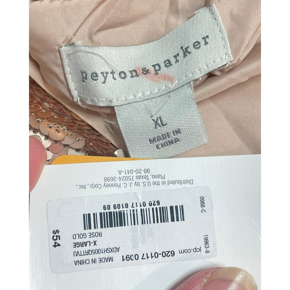 Peyton & Parker XL Rose Gold Sequin Top Keyhole Tie Back Short Sleeve Lined New - Picture 10 of 11